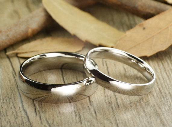 His and Hers Matching White Gold Polish Wedding Bands Rings 6mm