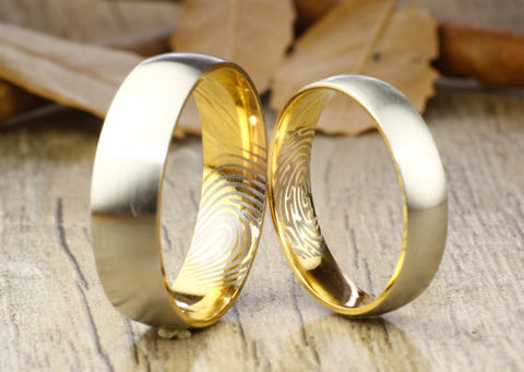 Actual Fingerprint Silver Ring Engraved 2024 Wedding Band Matte Titanium Rings Set - 7mm & 5mm Available