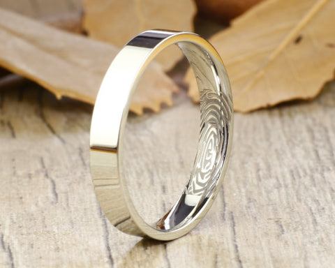 Custom Actual Fingerprint Ring Silver Engraved Wedding Band Polished 2024 Titanium Ring- 5mm